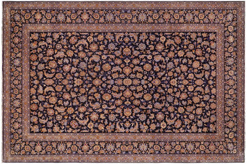handmade Traditional Kashan Blue Gold Hand Knotted RECTANGLE 100% Wool Pile area rug 10x14